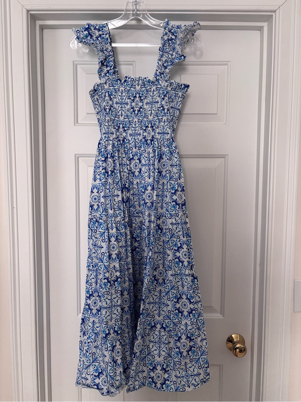 Hill House Ellie Nap Dress Blue and White Printed Smocked